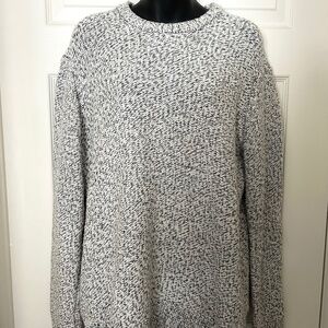 ROOTS Crewneck Large Sweater Grey White Speckled Donegal Knit Classic Pullover